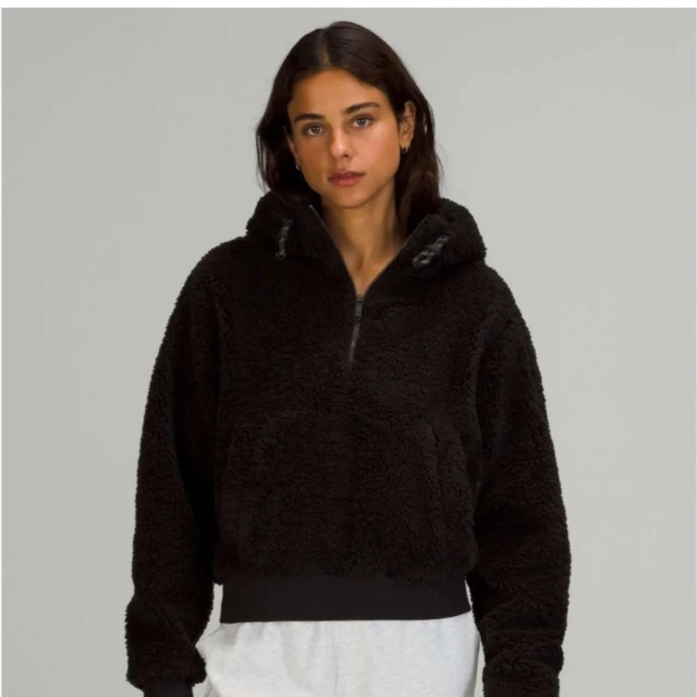 Lululemon Textured Fleece 1/2 Zip Black size 4 sherpa hooded